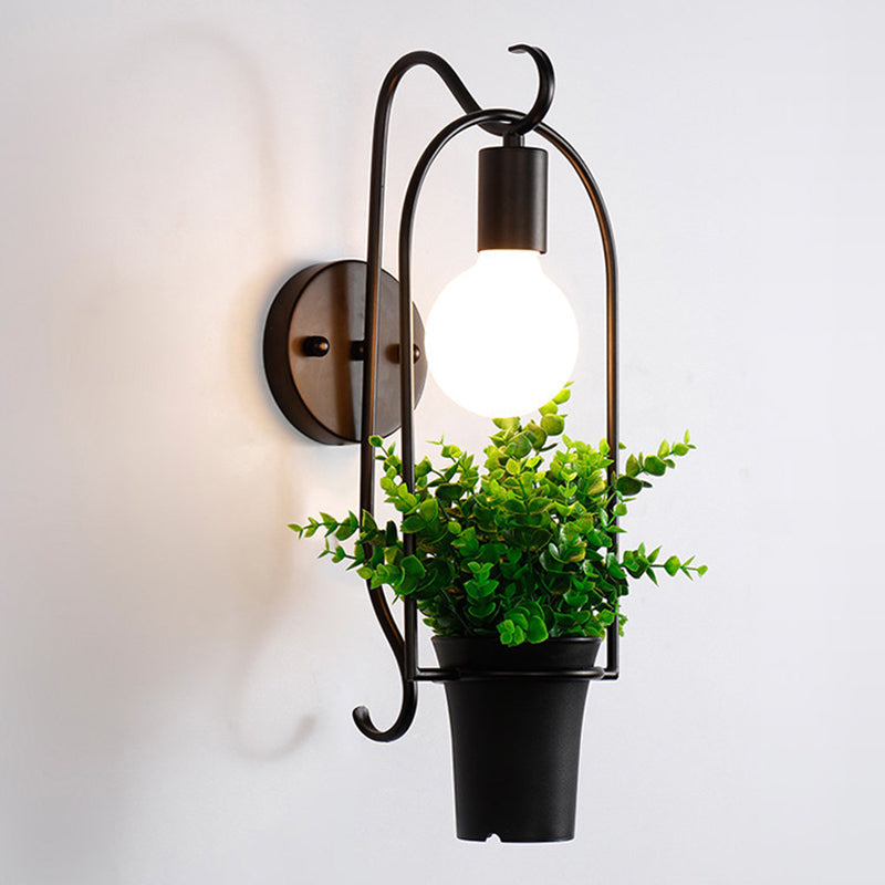 BowLift | Black-Green Faux Bonsai Wall Lamp Nordic Metal 1-Light Bedroom Wall Light Fixture