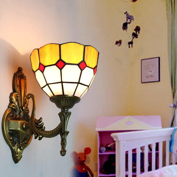 BowLift | Wall Sconces Lamp Retro Tiffany Stained Glass 1 Light Wall Mount Light in Yellow/Blue for Hallway