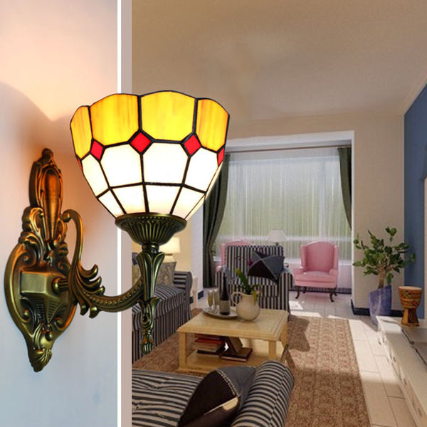 BowLift | Wall Sconces Lamp Retro Tiffany Stained Glass 1 Light Wall Mount Light in Yellow/Blue for Hallway