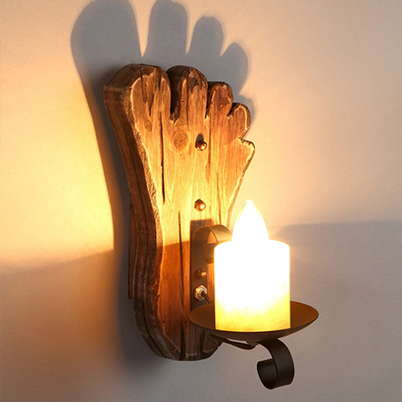 BowLift | Wood Shiplap Wall Lamp Light Country 1-Light Restaurant Wall Light in Brown