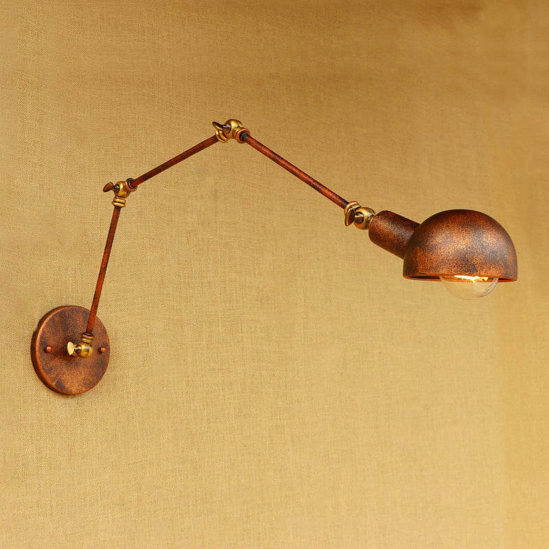 BowLift | 4"/6.5" Dia Domed Metal Wall Lamp Fixture Vintage Style 1 Head Study Room Adjustable Wall Light in Rust