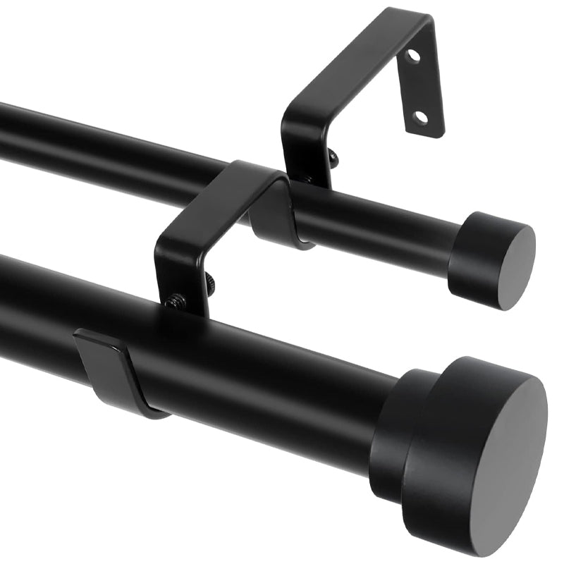 BowLift | 1 Inch Double Curtain Rods for Windows 36 to 72 Inch Matte Black Double Drapery Rod Set