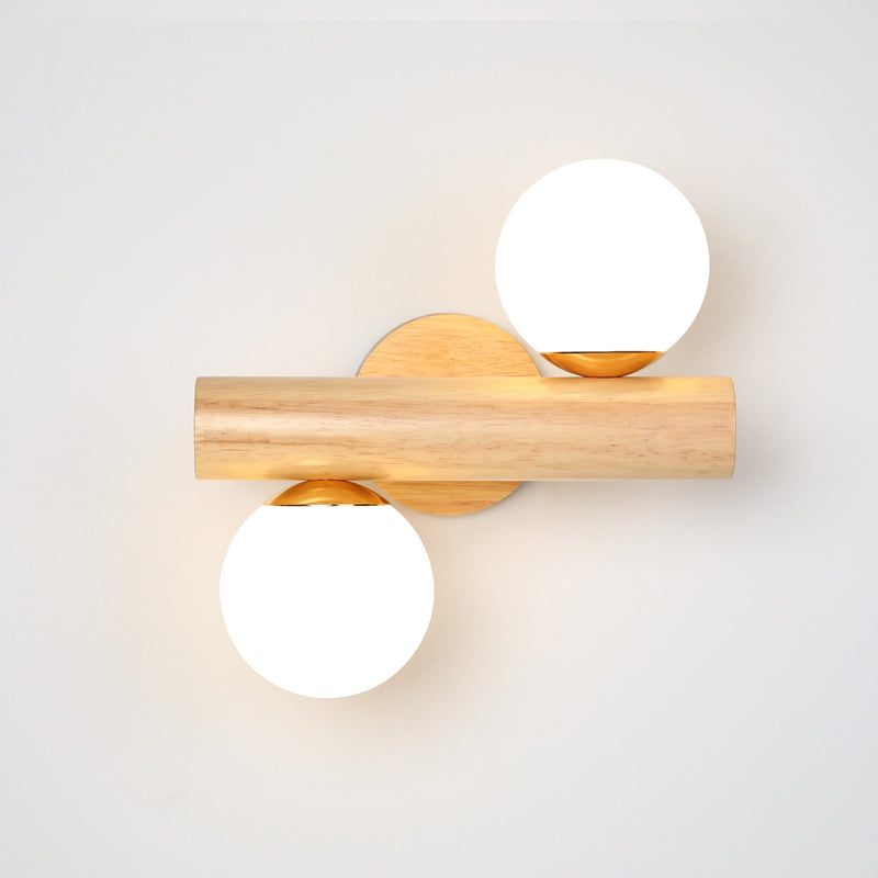 BowLift | White glass ball rotating wall lamp Nordic 2 bulbs wooden wall-mounted lamp for bedroom