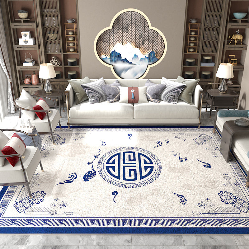 BowLift | Asian Living Room Carpet Multicolored Chinese Print Carpet Polyester Non-Slip Underlay Pet-Friendly Indoor Carpet