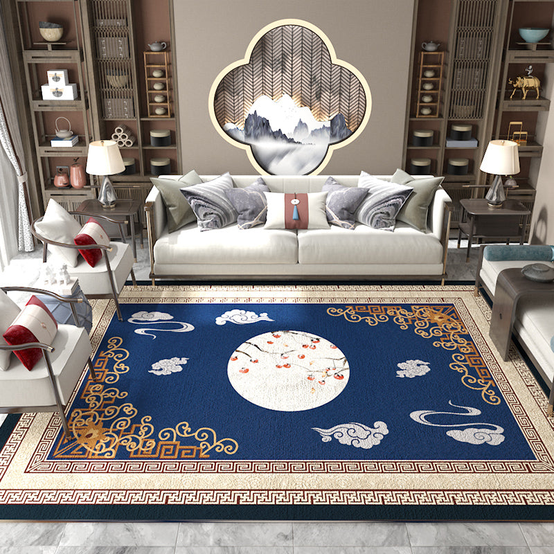 BowLift | Asian Living Room Carpet Multicolored Chinese Print Carpet Polyester Non-Slip Underlay Pet-Friendly Indoor Carpet