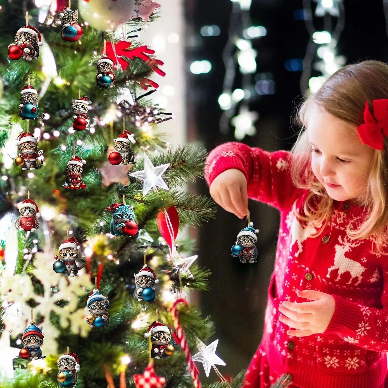 BowLift | 24-piece Cat Christmas Ornaments Set of Durable Acrylic for Advent Calendar Decoration