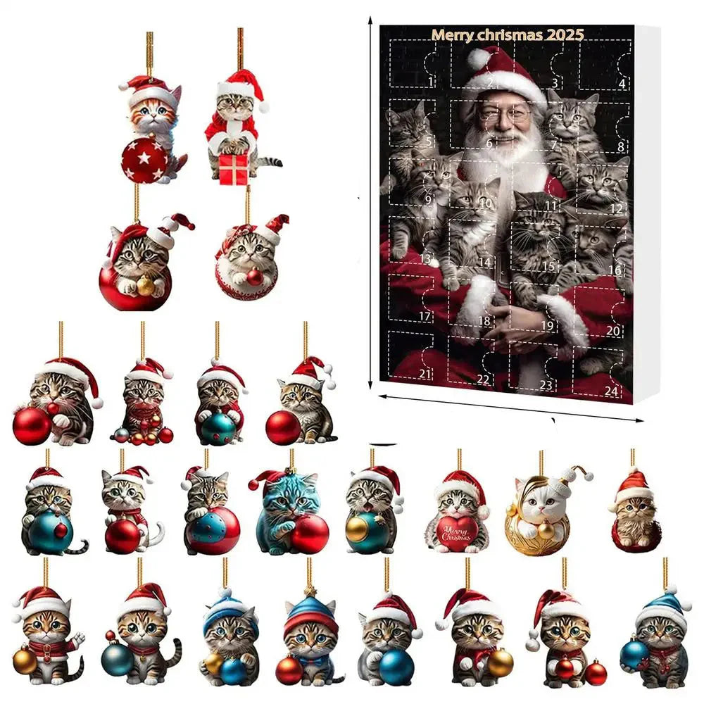 BowLift | 24-piece Cat Christmas Ornaments Set of Durable Acrylic for Advent Calendar Decoration