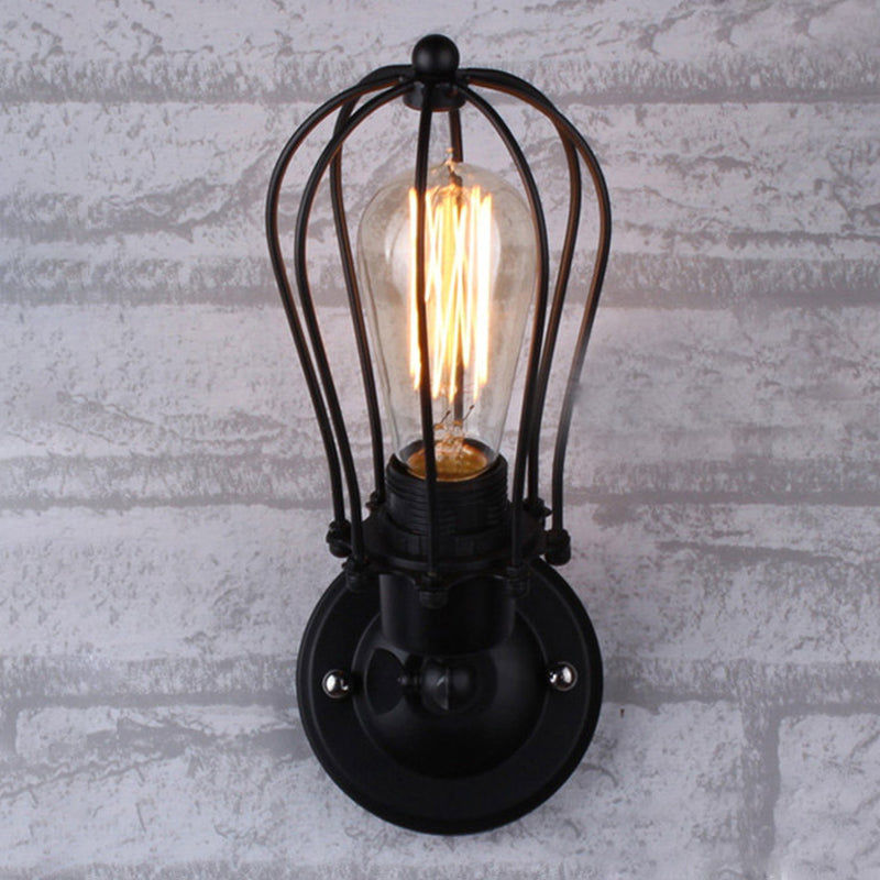 BowLift | Pear-shaped cage iron wall lamp industrial bedroom adjustable reading wall light in black