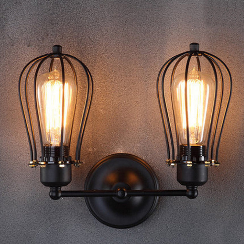 BowLift | Pear-shaped cage iron wall lamp industrial bedroom adjustable reading wall light in black