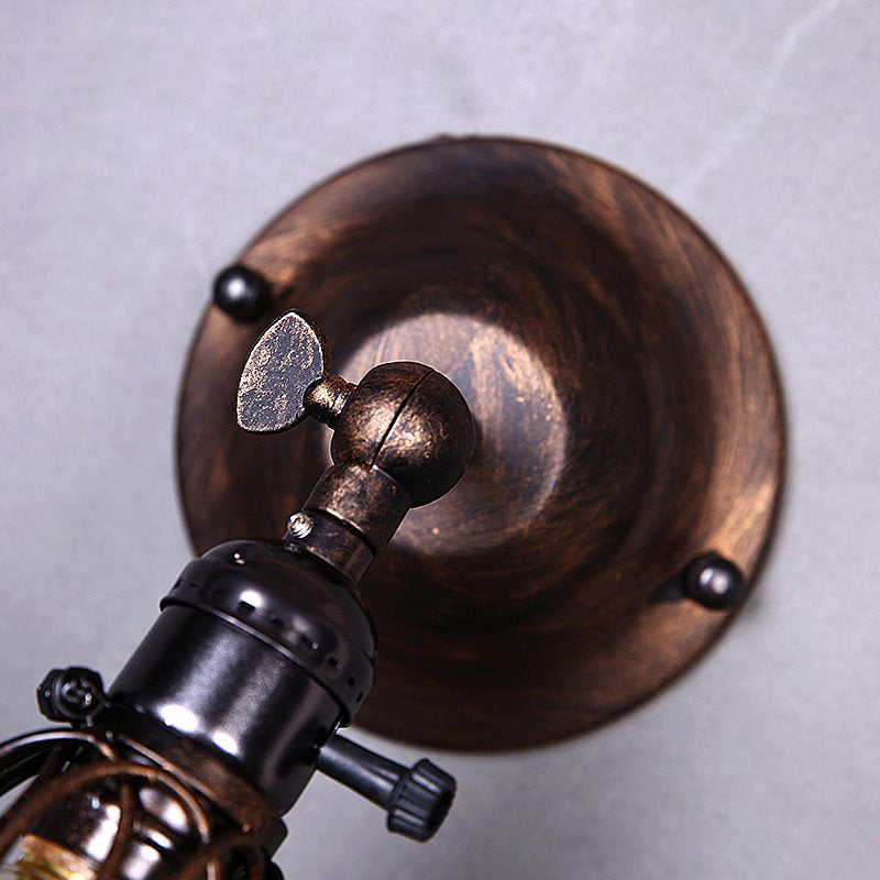 BowLift | Rotatable Bronze 1-Light Wall Lamp Industrial Iron Cage Style Flower Wall Mount Light for Bar