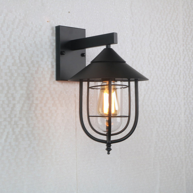 BowLift | Half-Capsule Cage Gang Wall Lamp Rustic Metal Single Black Wall Lamp with Conical Top