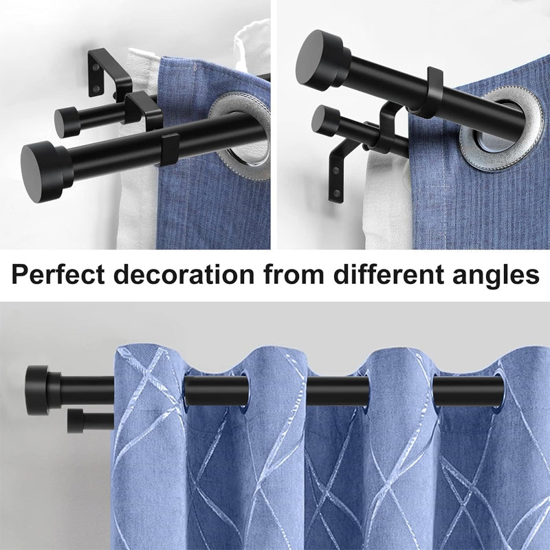 BowLift | 1 Inch Double Curtain Rods for Windows 36 to 72 Inch Matte Black Double Drapery Rod Set