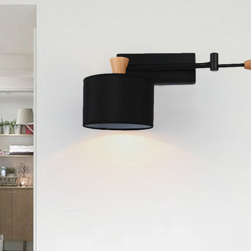 BowLift | Drum Wall Lamp Sconce Modernism Fabric 1 Light Sconce Light in Black/White for Living Room