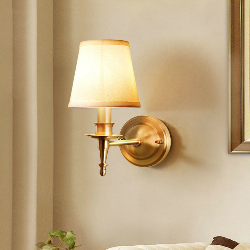 BowLift | Brass Taper Wall Lamp Modern One-Bulb Fabric Wall Lamp for Hallway