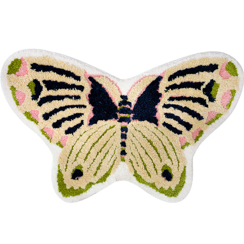BowLift | Yellow Scandinavian Rug Polyester Butterfly Print Indoor Rug Non-Slip Backing Pet Friendly Easy Care Area Rug for Decoration