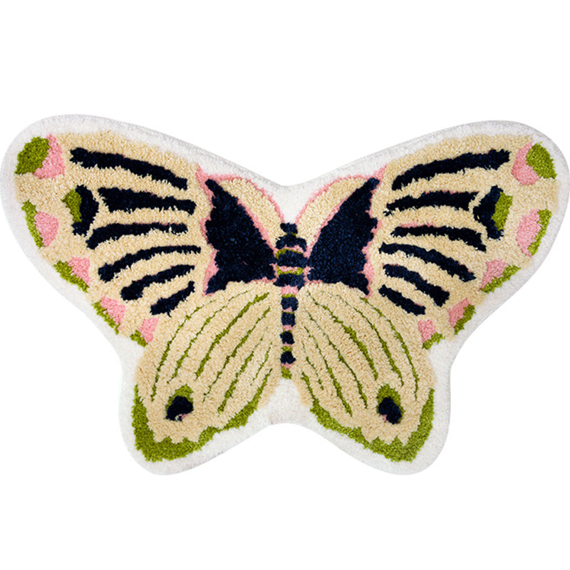 BowLift | Yellow Scandinavian Rug Polyester Butterfly Print Indoor Rug Non-Slip Backing Pet Friendly Easy Care Area Rug for Decoration
