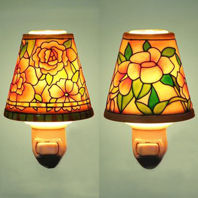 BowLift | Ceramic Flower/Rose Night Lamp with Tapse Shade 1 Light Lodge Wall Lighting for Bed