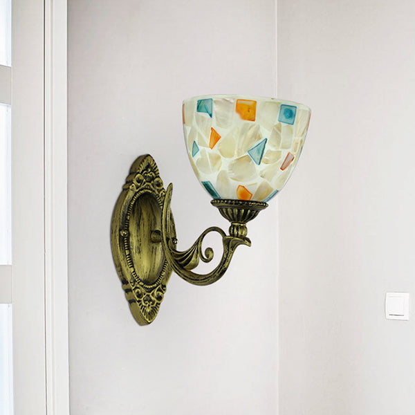 BowLift | 1 Light White-Grey/Beige/Yellow-Blue Glass Wall Lighting with Shade Tiffany Loft Shell Wall Light for Bedroom