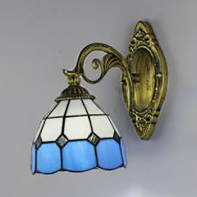 BowLift | Stained glass bowl wall lamp Vintage Tiffany 1 light wall lighting in clear/white for hallway