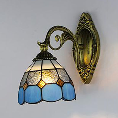 BowLift | Stained glass bowl wall lamp Vintage Tiffany 1 light wall lighting in clear/white for hallway