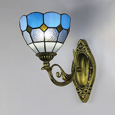 BowLift | Stained glass bowl wall lamp Vintage Tiffany 1 light wall lighting in clear/white for hallway