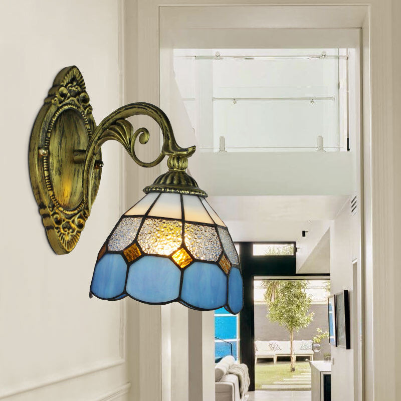 BowLift | Stained glass bowl wall lamp Vintage Tiffany 1 light wall lighting in clear/white for hallway
