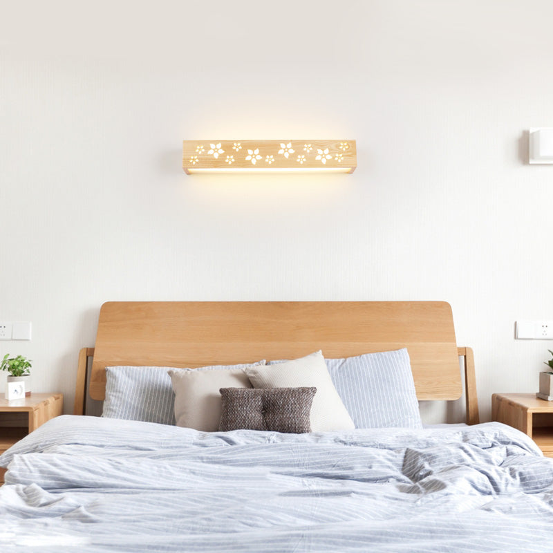 BowLift | Wood Cutouts Flower Wall Lamp Japanese Style Beige LED Wall Light with Shelf Function