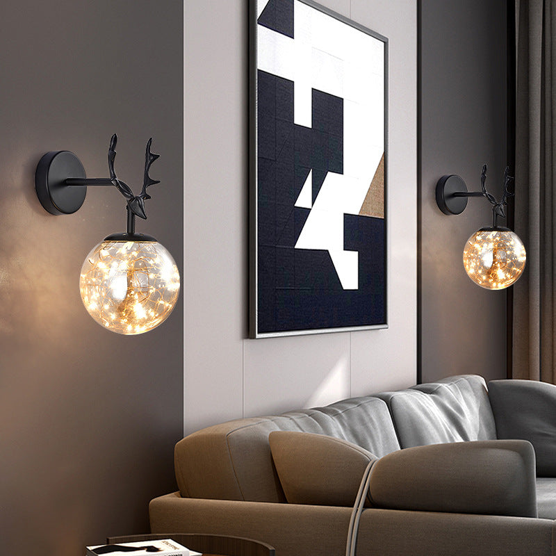 BowLift | Antler and Ball Bedroom Wall Light Glass LED Minimalist Wall Mount Lamp with Star Light String