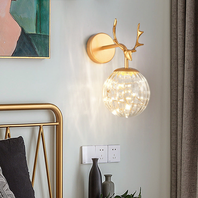 BowLift | Antler and Ball Bedroom Wall Light Glass LED Minimalist Wall Mount Lamp with Star Light String