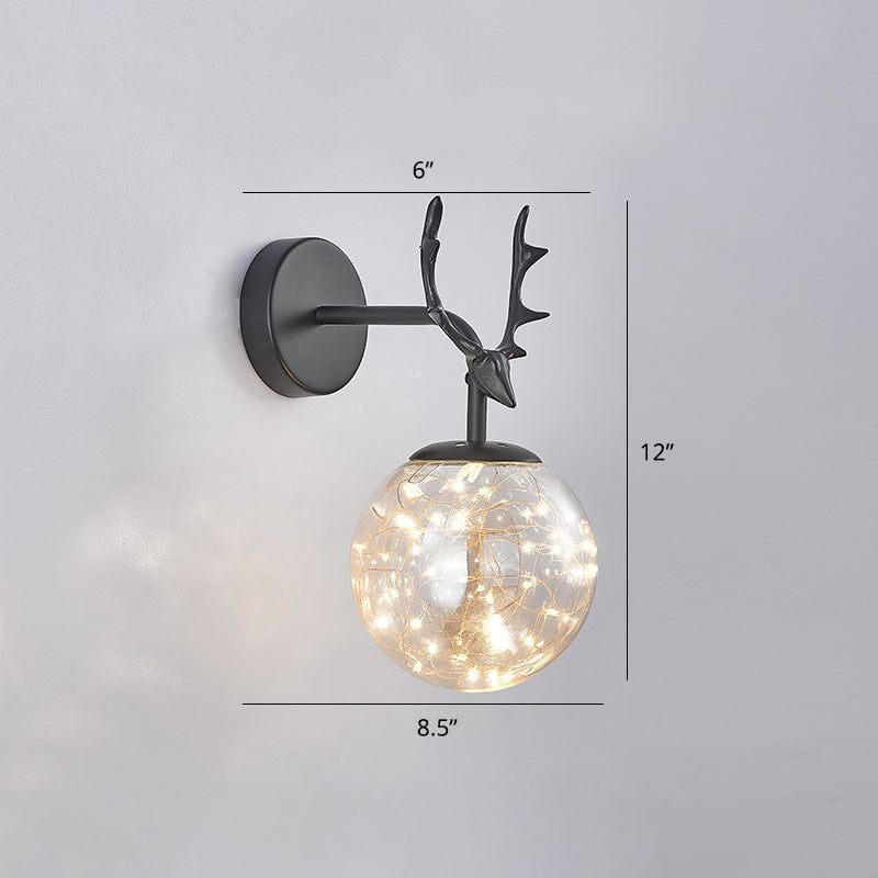 BowLift | Antler and Ball Bedroom Wall Light Glass LED Minimalist Wall Mount Lamp with Star Light String