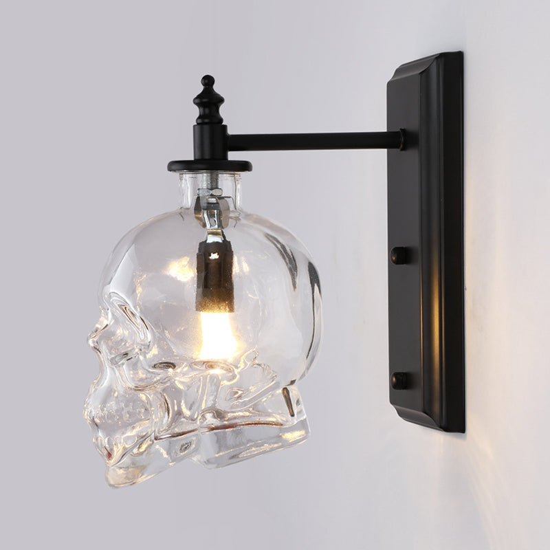 BowLift | Clear Glass Skull Wall Light Art Deco 1 Head Black Wall Lamp for Bedroom