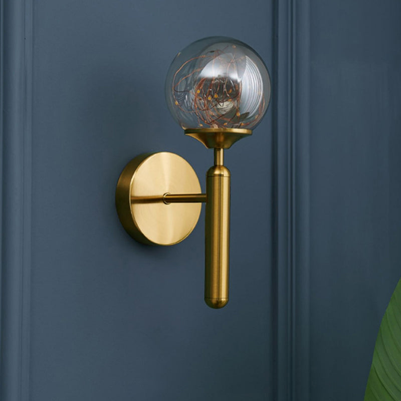 BowLift | Ball Blown Glass Wall Lamp Fixture Nordic Gold Finish LED Wall Lighting with String Light