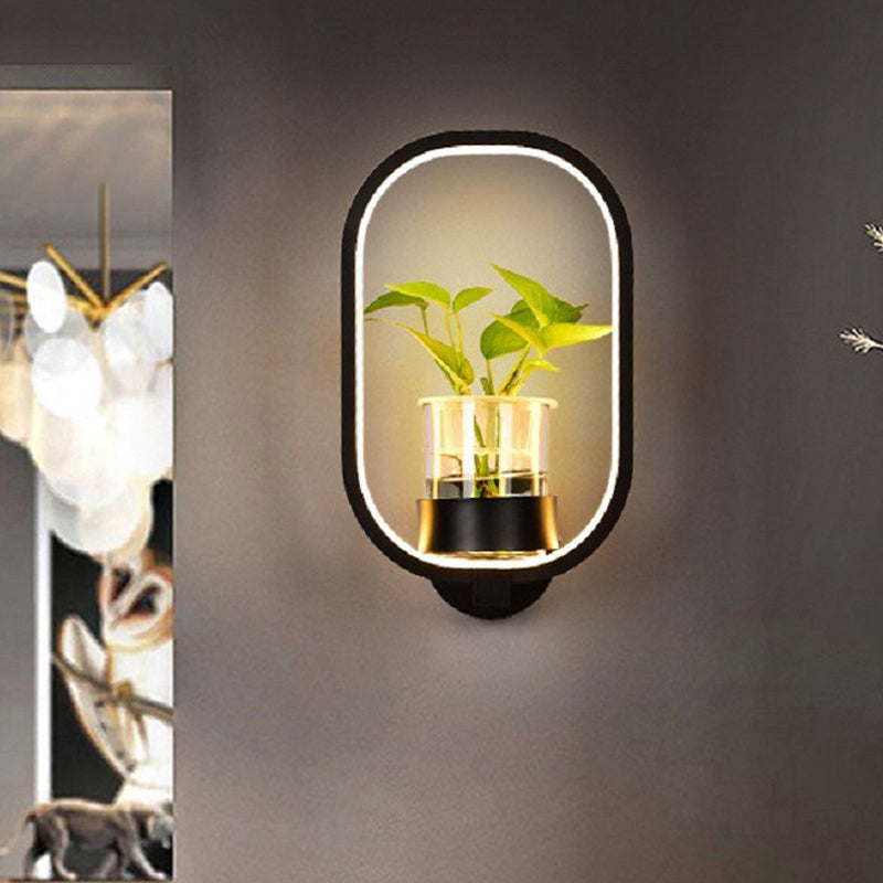 BowLift | Decorative Halo LED Wall Sconce Metal Bedroom Wall Light with Glass Hydroponic Pot