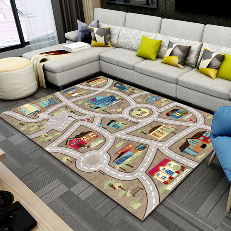 BowLift | Beautiful car-printed carpet multicolor cotton blend area rug non-slip stain-resistant easy-care indoor rug for children