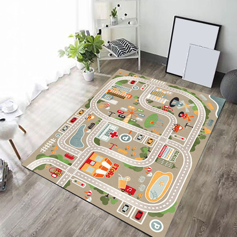 BowLift | Beautiful car-printed carpet multicolor cotton blend area rug non-slip stain-resistant easy-care indoor rug for children