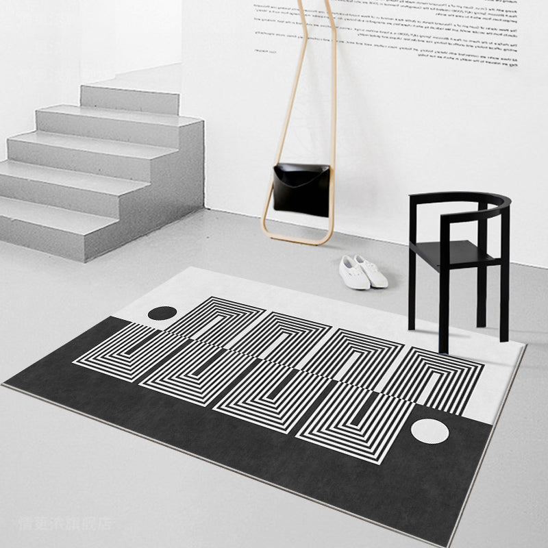 BowLift | Black Gray-White Striped Carpet Cotton Blend Novelty Area Rug Non-Slip Backing Machine Washable Indoor Rug for Room
