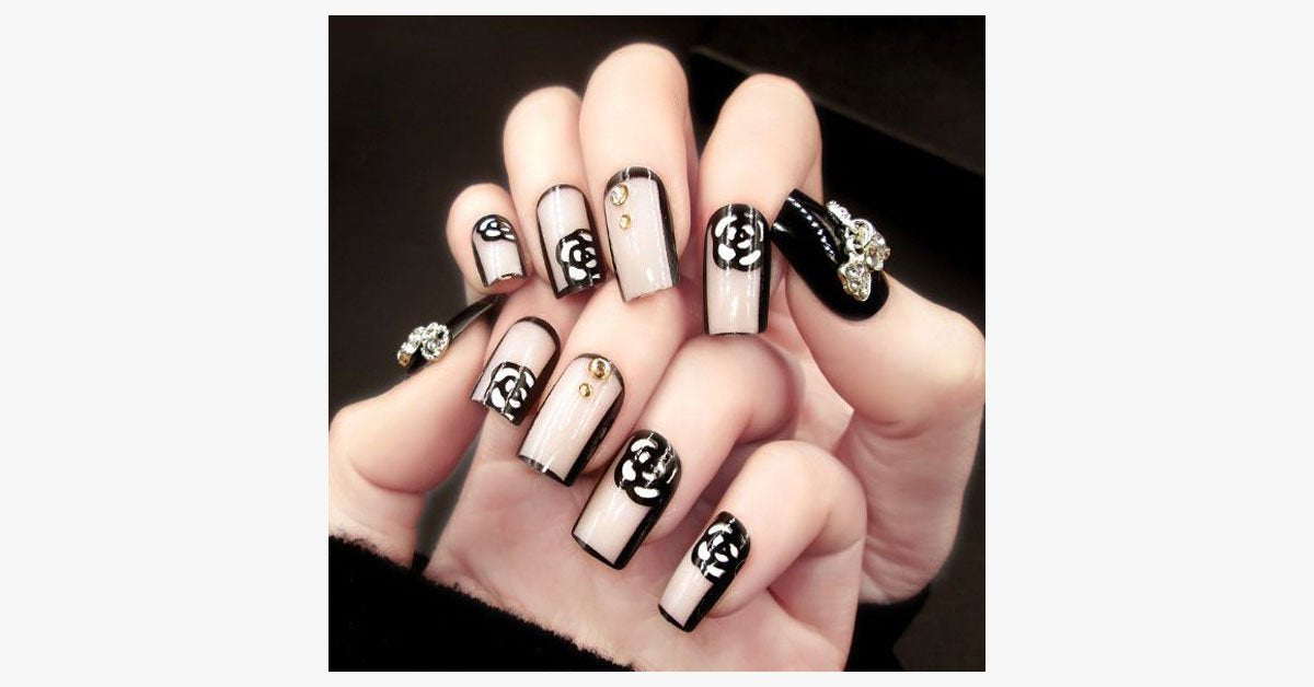 BowLift | Black Rose Transparent Nails