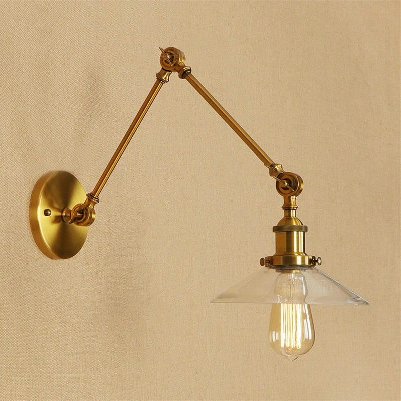 BowLift | Brass Cone Wall Lighting Country House Amber Glass 1 Light Living Room Wall Lamp Fixture
