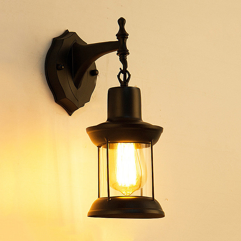 BowLift | Clear Glass Black Wall Light Lantern 1-Light Industrial Wall Lamp for the Kitchen
