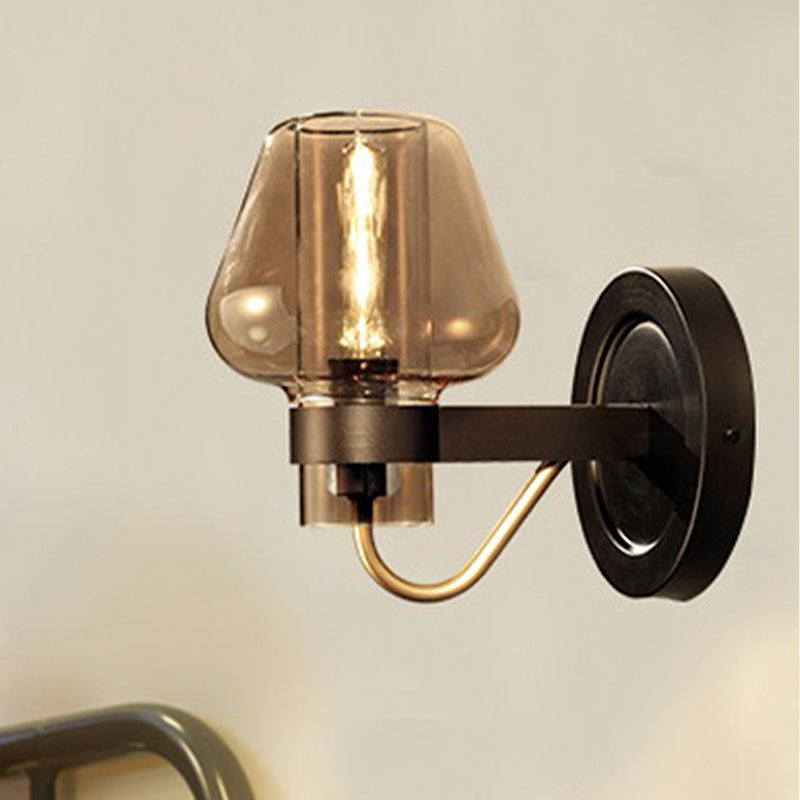 BowLift | 1 Light Amber Glass Wall Lamp Modern Black Mushroom Bedroom Lighting
