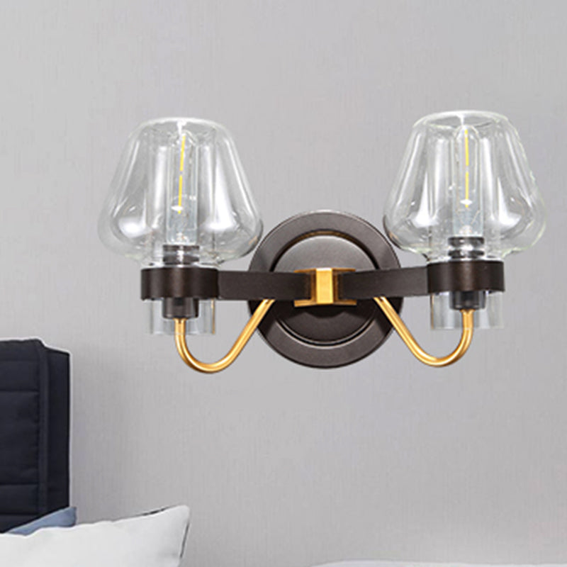 BowLift | Clear Glass Black Wall Light Mushroom Shade 2-Light Modern Wall Lamp Accessories for Bedroom