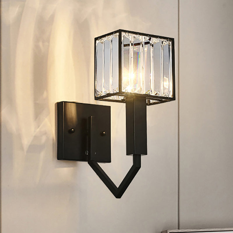 BowLift | Black Version Rectangular Wall Lamp Modernist Style 1 Light Clear Crystal and Metal Wall Sconce