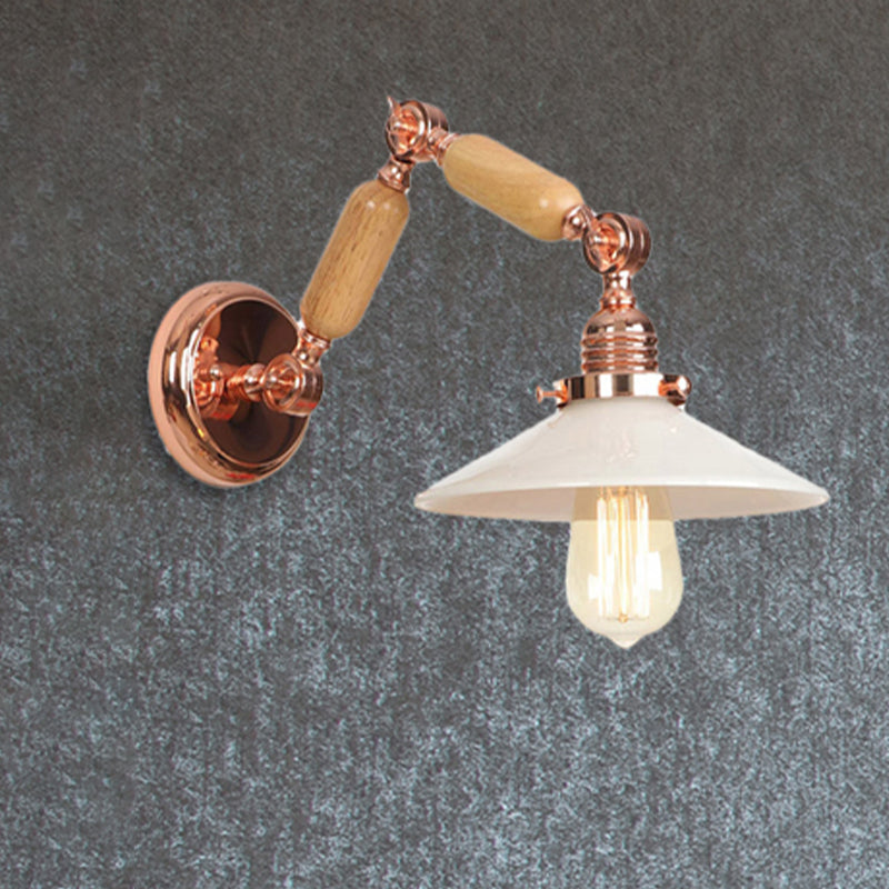 BowLift | White glass conical wall lamp industrial 1 light living room lighting fixture with retractable arm