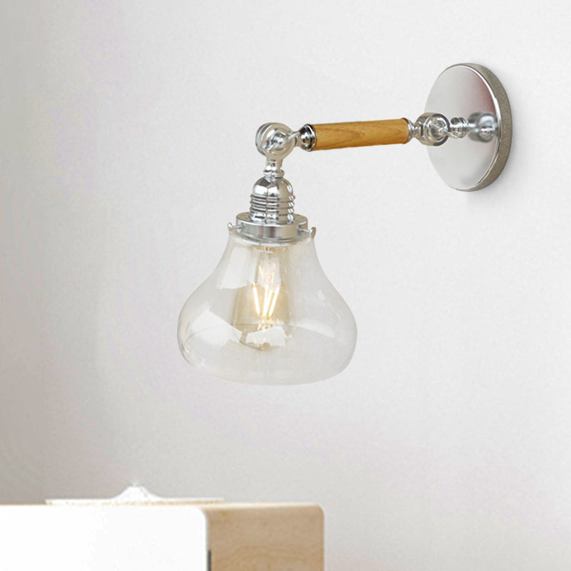 BowLift | Wood One Light Wall Lamp Vintage Clear Glass Pear Lighting Fixture for Living Room, 8"/4"/6" L Wooden Arm