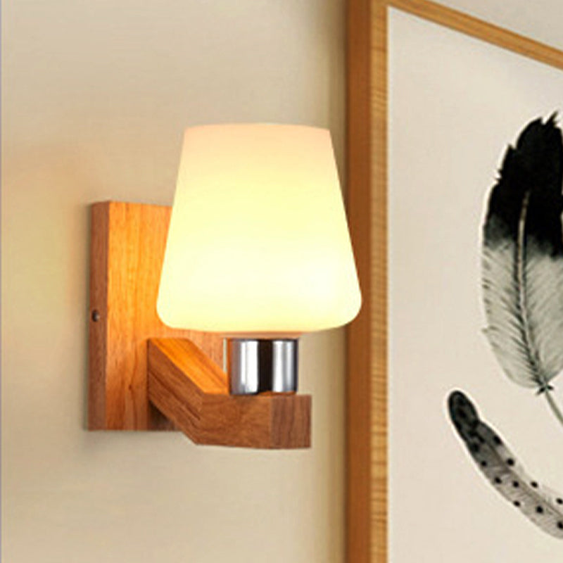 BowLift | White Glass Wood Wall Lamp Tapered 1-Light Nordic Wall Light for the Living Room
