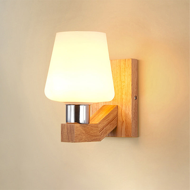 BowLift | White Glass Wood Wall Lamp Tapered 1-Light Nordic Wall Light for the Living Room
