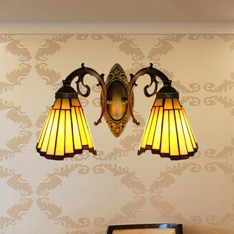 BowLift | Yellow Glass Old Brass Wall Light Arc/Nix 2 Heads Mission Wall Mounted Lamp