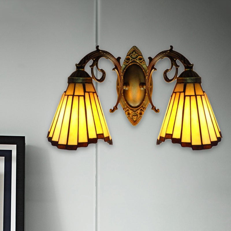 BowLift | Yellow Glass Old Brass Wall Light Arc/Nix 2 Heads Mission Wall Mounted Lamp