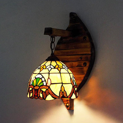 BowLift | Industrial Vintage Dome Wall Lamp Yellow Glass 1 Place Hanging Wall Fixture in Beige/Blue for Corridor