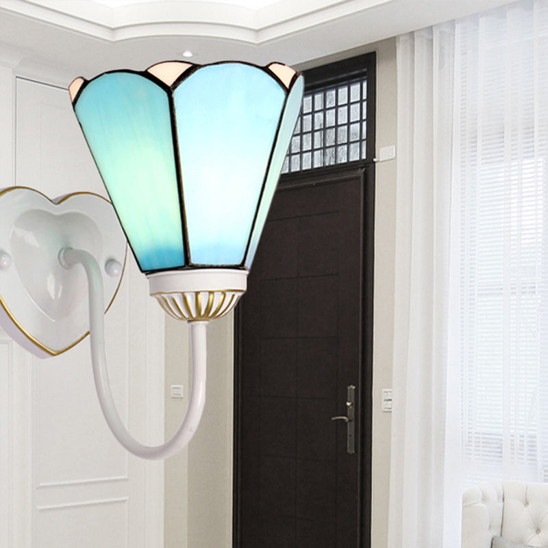 BowLift | 1 Head Half Wall Lamp Fixture Mediterranean White/Gold/Blue Sconce Lamp with Lily Blue Glass Shade